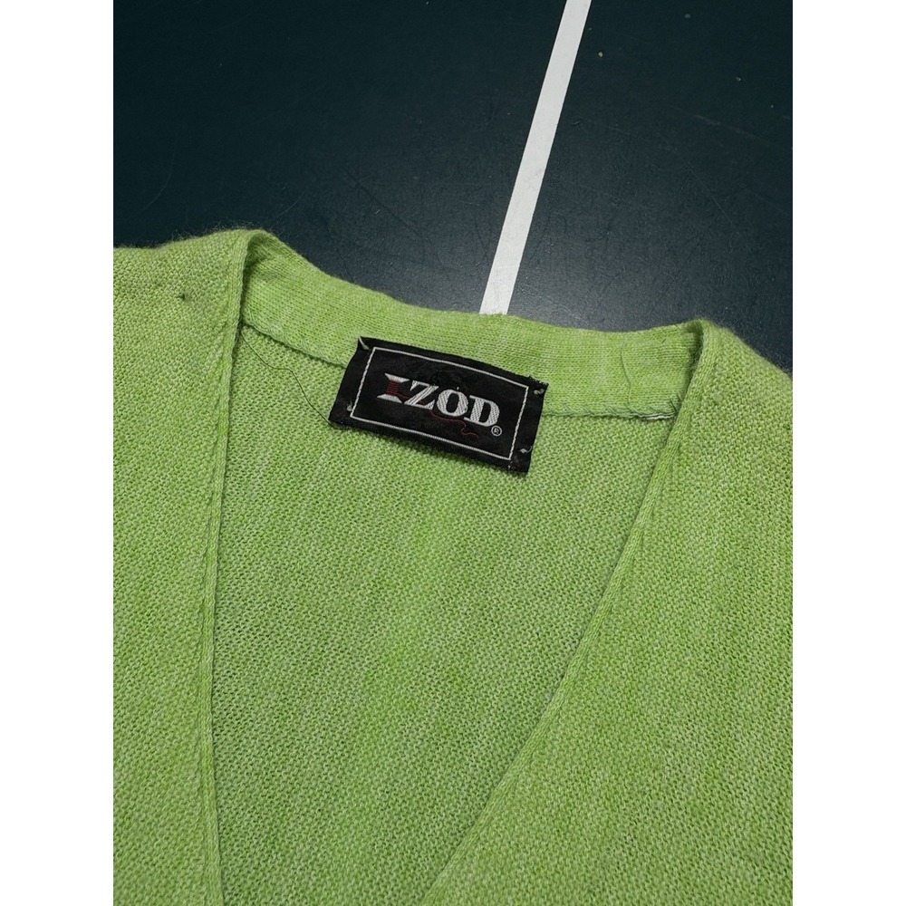 Vintage 80s Izod Lacoste Cardigan Knit Sweater Men's Large Lime Green Preppy - Picture 3 of 8
